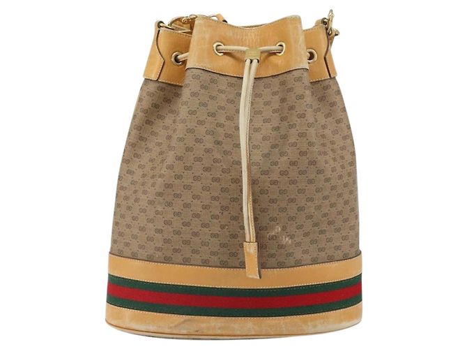 Borsa Sherry Line in PVC Beige Micro GG Supreme Web di GUCCI 001 58 4793 Auth 161752 D'oro - vista 13