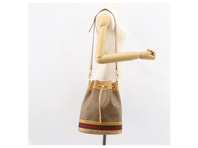 Borsa Sherry Line in PVC Beige Micro GG Supreme Web di GUCCI 001 58 4793 Auth 161752 D'oro - vista 22