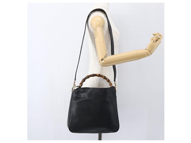 Borsa a mano in pelle Gucci Bamboo 2way Nera Oro 001 1638 Auth 159054 Nero D'oro - vista 23