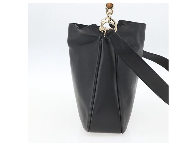 Borsa a mano in pelle Gucci Bamboo 2way Nera Oro 001 1638 Auth 159054 Nero D'oro - vista 3