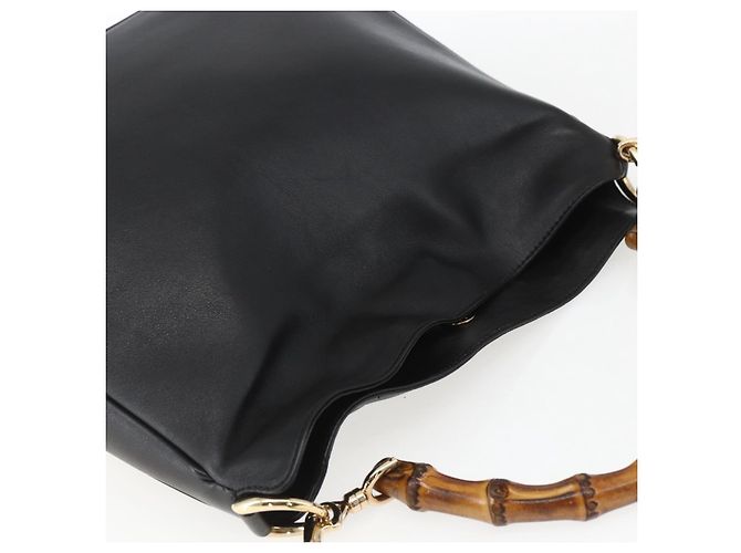 Borsa a mano in pelle Gucci Bamboo 2way Nera Oro 001 1638 Auth 159054 Nero D'oro - vista 6