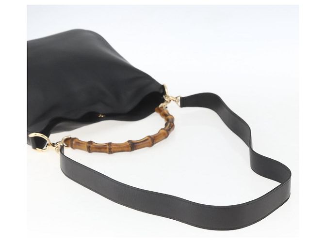 Borsa a mano in pelle Gucci Bamboo 2way Nera Oro 001 1638 Auth 159054 Nero D'oro - vista 9