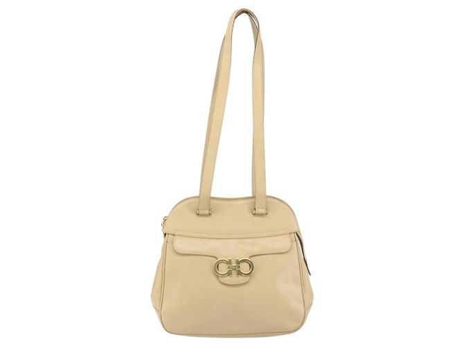 Borsa a Spalla Gancini in Pelle Beige Oro Auth 161430 di Salvatore Ferragamo - vista 13