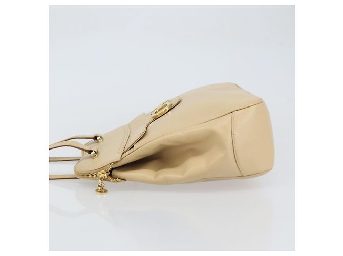 Borsa a Spalla Gancini in Pelle Beige Oro Auth 161430 di Salvatore Ferragamo - vista 4