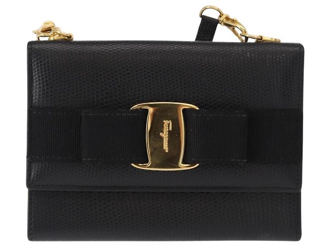 Portafoglio a spalla Salvatore Ferragamo Vala in pelle nera e oro Auth 159452 Nero D'oro - vista 13