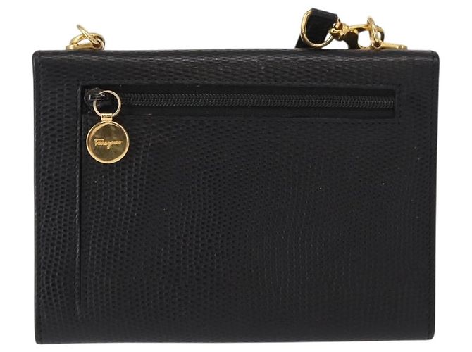 Portafoglio a spalla Salvatore Ferragamo Vala in pelle nera e oro Auth 159452 Nero D'oro - vista 2