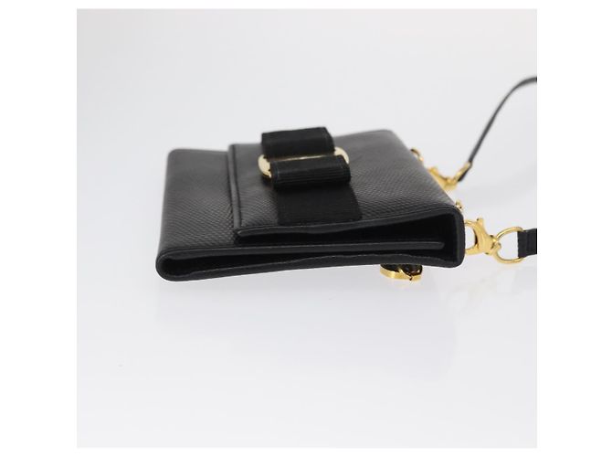 Portafoglio a spalla Salvatore Ferragamo Vala in pelle nera e oro Auth 159452 Nero D'oro - vista 3
