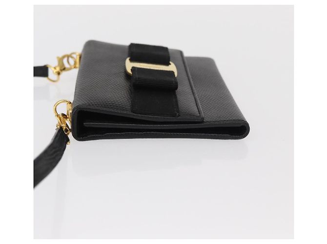Portafoglio a spalla Salvatore Ferragamo Vala in pelle nera e oro Auth 159452 Nero D'oro - vista 4