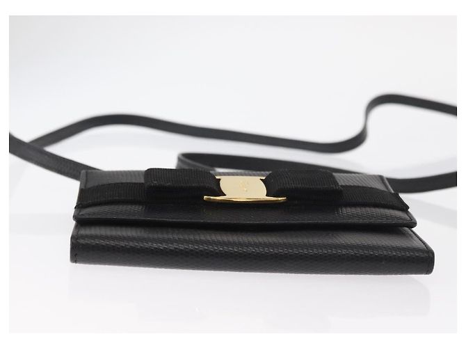 Portafoglio a spalla Salvatore Ferragamo Vala in pelle nera e oro Auth 159452 Nero D'oro - vista 5