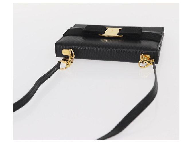 Portafoglio a spalla Salvatore Ferragamo Vala in pelle nera e oro Auth 159452 Nero D'oro - vista 6