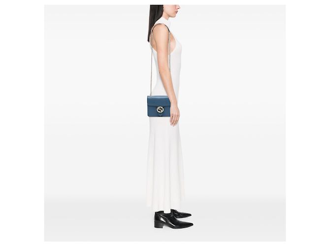 Gucci Blu Piccolo Dollar Pelle di Vitello Crossbody Interlocking G Blu scuro - vista 7