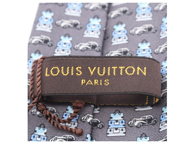 Cravatta Globetrot Cars in seta Louis Vuitton Marrone Blu - vista 4