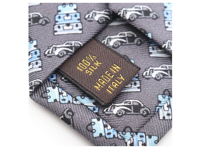 Cravatta Globetrot Cars in seta Louis Vuitton Marrone Blu - vista 6