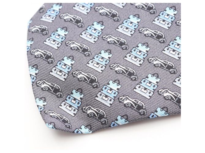 Cravatta Globetrot Cars in seta Louis Vuitton Marrone Blu - vista 7