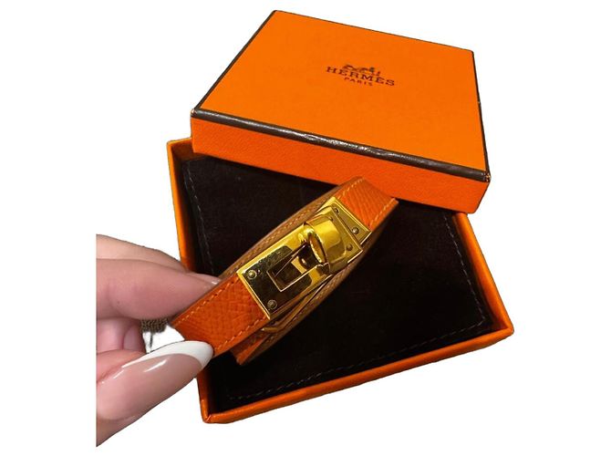 Bracciale Hermès Kelly Double Tour Arancione Gold hardware - vista 2
