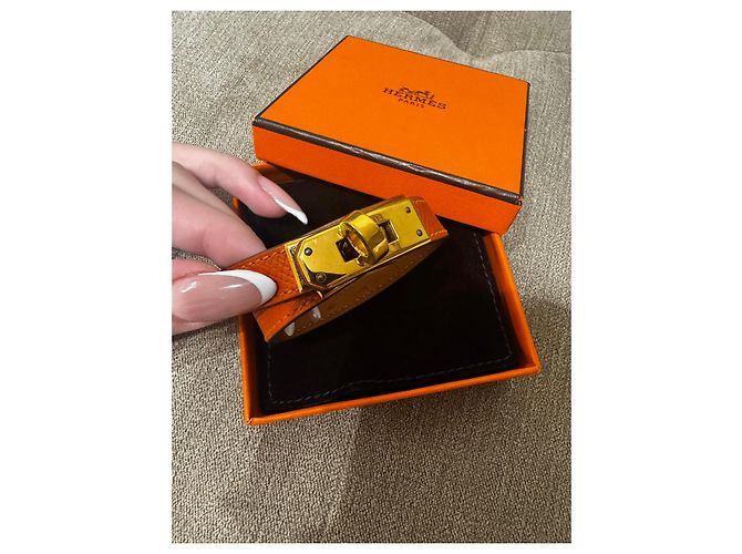Bracciale Hermès Kelly Double Tour Arancione Gold hardware - vista 4