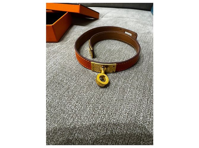 Bracciale Hermès Kelly Double Tour Arancione Gold hardware - vista 5