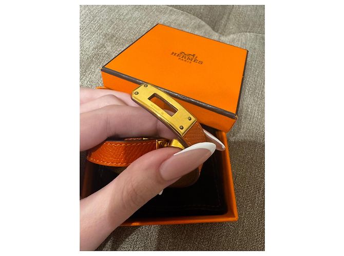 Bracciale Hermès Kelly Double Tour Arancione Gold hardware - vista 6