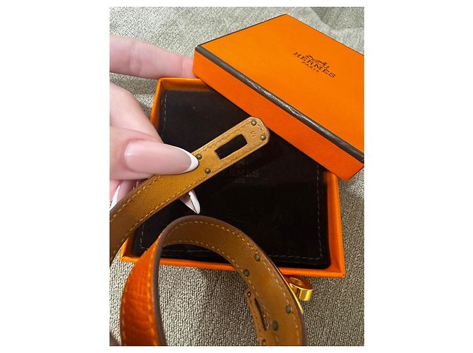 Bracciale Hermès Kelly Double Tour Arancione Gold hardware - vista 7