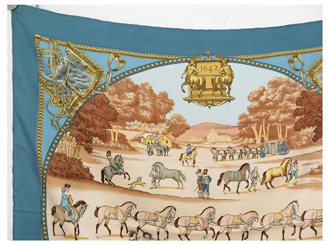 Hermès VINTAGE HERMES TUCH PFERDEPRÄSENTATION 1. AUSGABE QUADRAT 90 TUCH 580 Blau - Ansicht 2