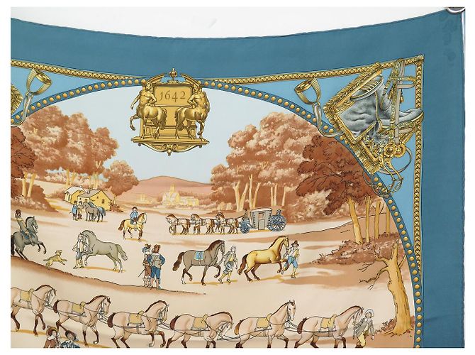 Hermès VINTAGE HERMES TUCH PFERDEPRÄSENTATION 1. AUSGABE QUADRAT 90 TUCH 580 Blau - Ansicht 3