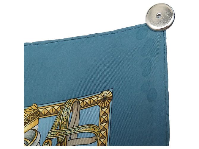 Hermès VINTAGE HERMES TUCH PFERDEPRÄSENTATION 1. AUSGABE QUADRAT 90 TUCH 580 Blau - Ansicht 9
