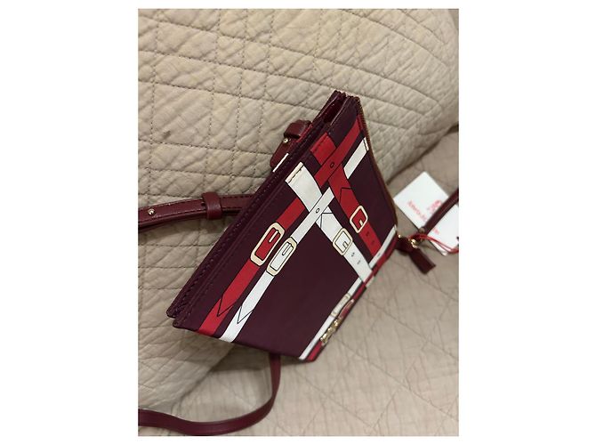 Borsa a tracolla Roberta di Camerino in tela bordeaux e bianca Bianco Rosso D'oro Bordò - vista 11