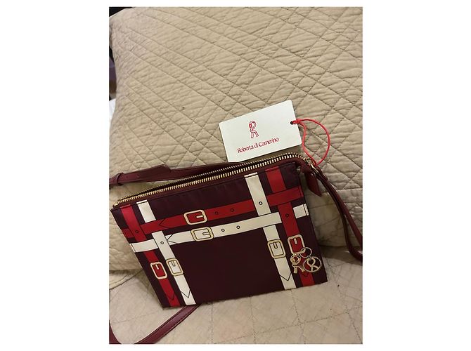 Borsa a tracolla Roberta di Camerino in tela bordeaux e bianca Bianco Rosso D'oro Bordò - vista 12