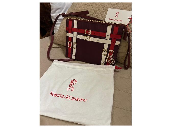 Borsa a tracolla Roberta di Camerino in tela bordeaux e bianca Bianco Rosso D'oro Bordò - vista 13