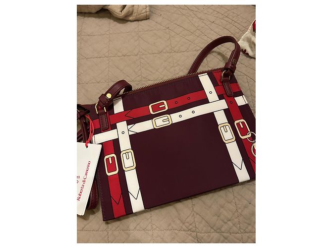Borsa a tracolla Roberta di Camerino in tela bordeaux e bianca Bianco Rosso D'oro Bordò - vista 15