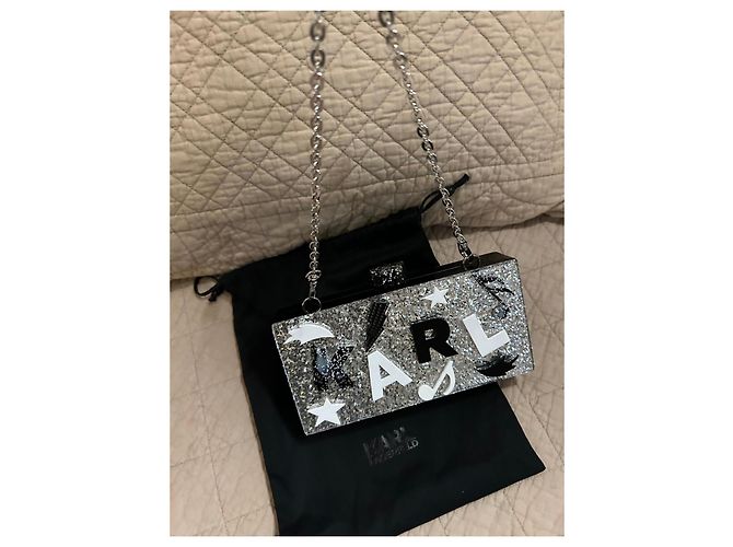Clutch argentata con paillettes di Karl Lagerfeld Nero Argento - vista 2