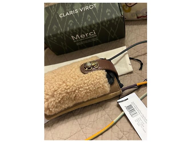 Claris Virot Handytasche aus beigem Schafsleder und Leder Braun Mehrfarben - Ansicht 10