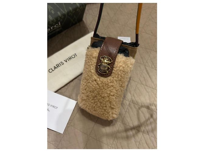 Claris Virot Handytasche aus beigem Schafsleder und Leder Braun Mehrfarben - Ansicht 3