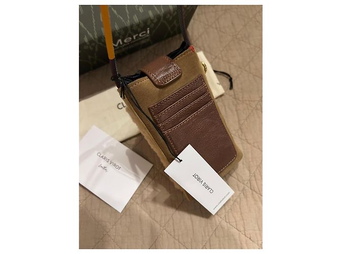Claris Virot Handytasche aus beigem Schafsleder und Leder Braun Mehrfarben - Ansicht 4