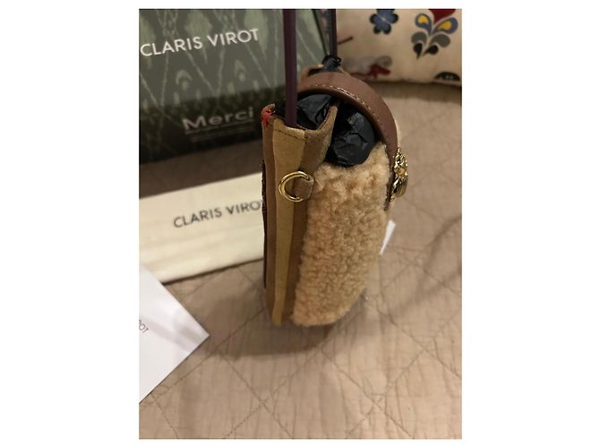 Claris Virot Handytasche aus beigem Schafsleder und Leder Braun Mehrfarben - Ansicht 5