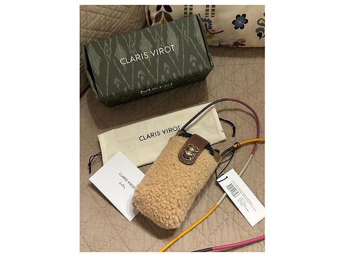Claris Virot Handytasche aus beigem Schafsleder und Leder Braun Mehrfarben - Ansicht 9