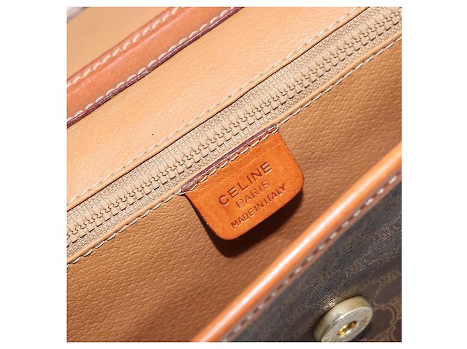 Céline Celine Vintage Macadam Circle Logo Canvas et Cuir Marron - vue 6