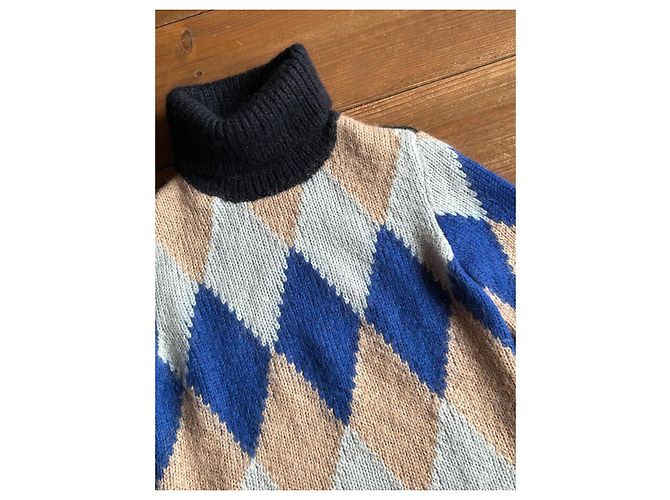 Tory Burch Pull à col roulé en maille à losanges Noir Bleu Gris Camel - vue 2