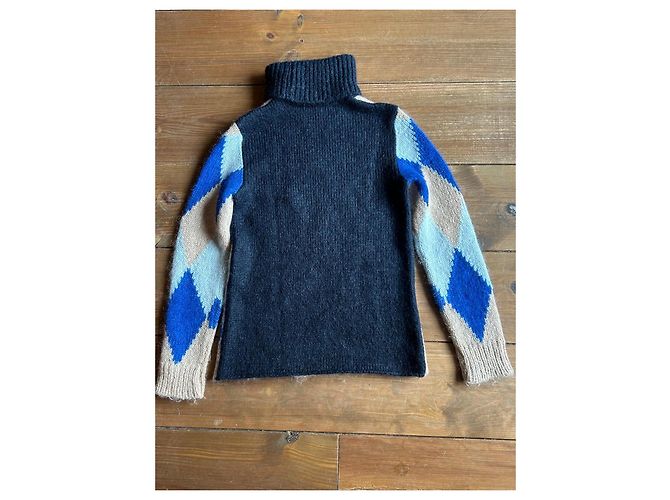 Tory Burch Pull à col roulé en maille à losanges Noir Bleu Gris Camel - vue 4