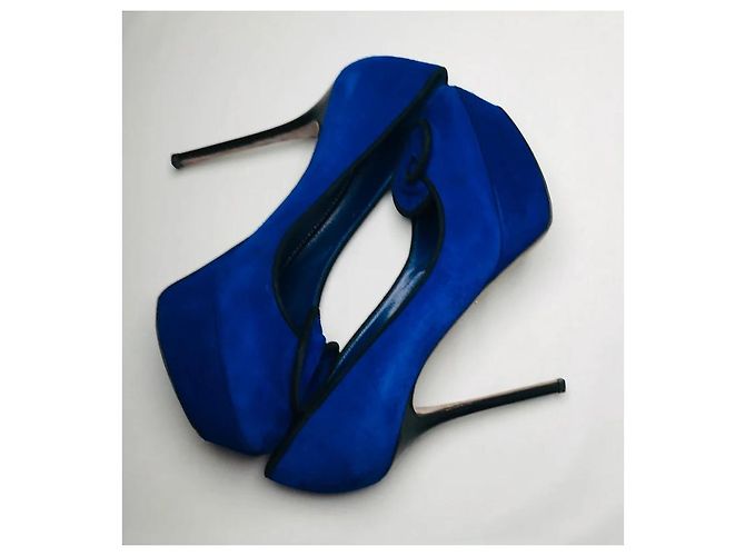 Décolleté Sergio Rossi in suede blu con plateau Nero - vista 2