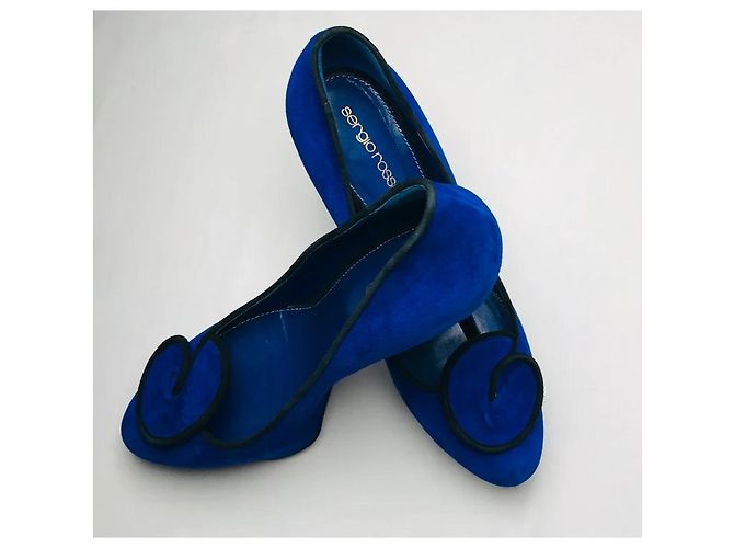 Décolleté Sergio Rossi in suede blu con plateau Nero - vista 3