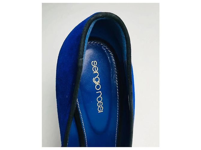Décolleté Sergio Rossi in suede blu con plateau Nero - vista 4
