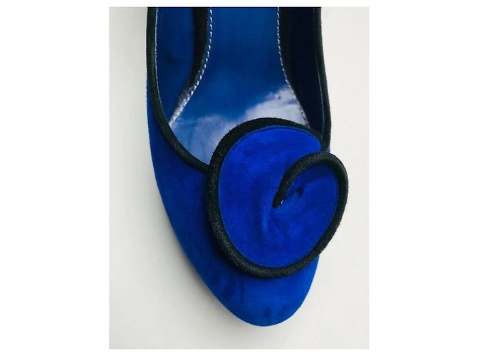 Décolleté Sergio Rossi in suede blu con plateau Nero - vista 5