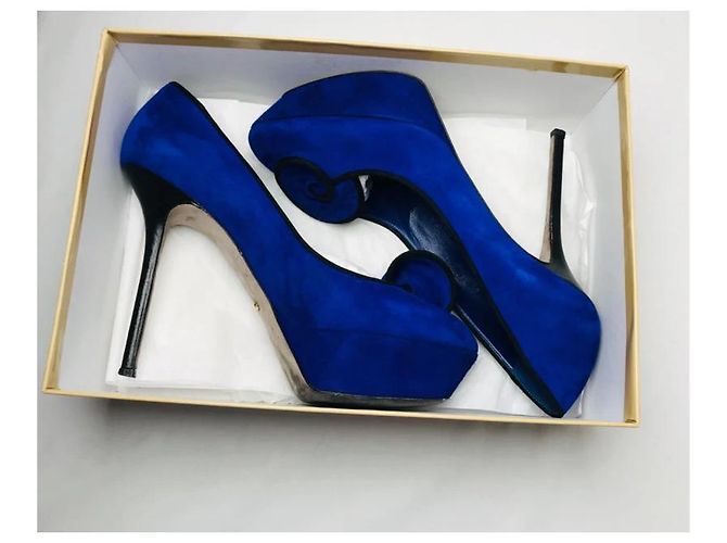 Décolleté Sergio Rossi in suede blu con plateau Nero - vista 6