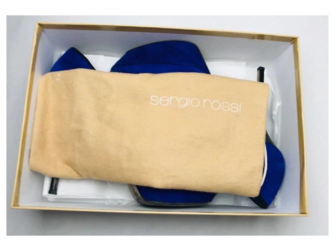 Décolleté Sergio Rossi in suede blu con plateau Nero - vista 7
