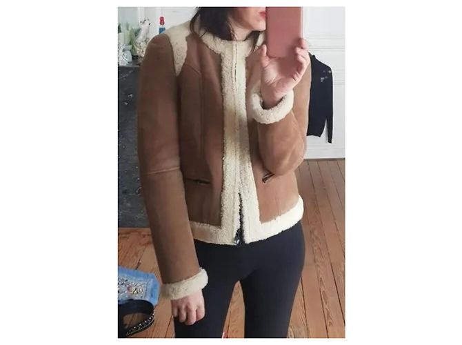 Giacca in pelle di pecora American Retro camel Cammello - vista 11
