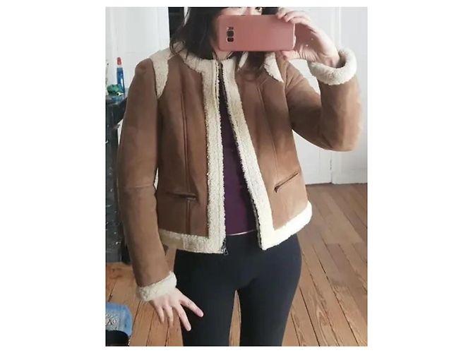 Giacca in pelle di pecora American Retro camel Cammello - vista 12
