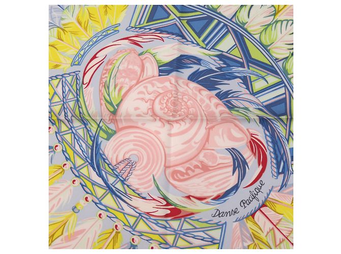 Foulard in seta Hermès Carré 90 Danse Pacific Rosa Blu Giallo - vista 4