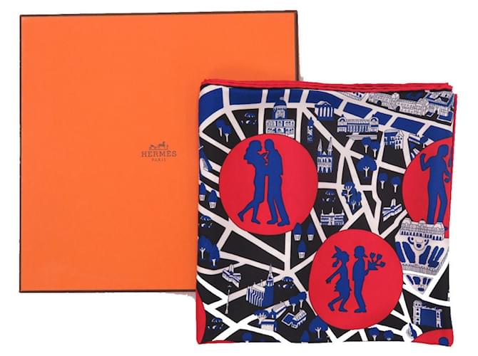 Bufanda Hermès Carré 90 Negro Roja Azul - vista 2