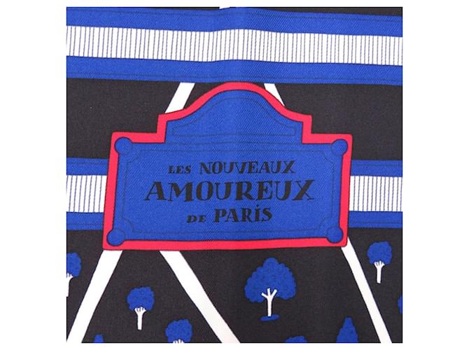 Bufanda Hermès Carré 90 Negro Roja Azul - vista 4